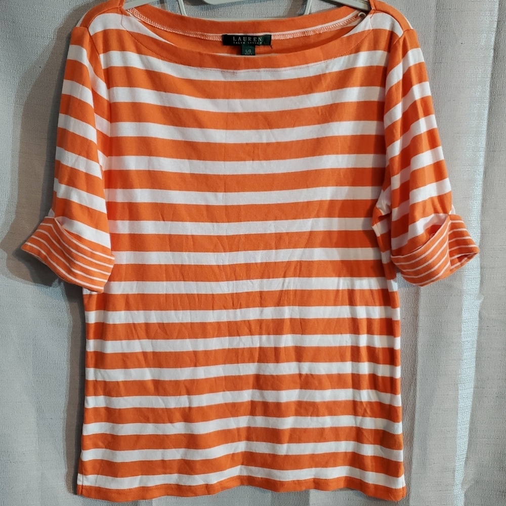 Ralph Lauren Bold Orange and White Striped Tee